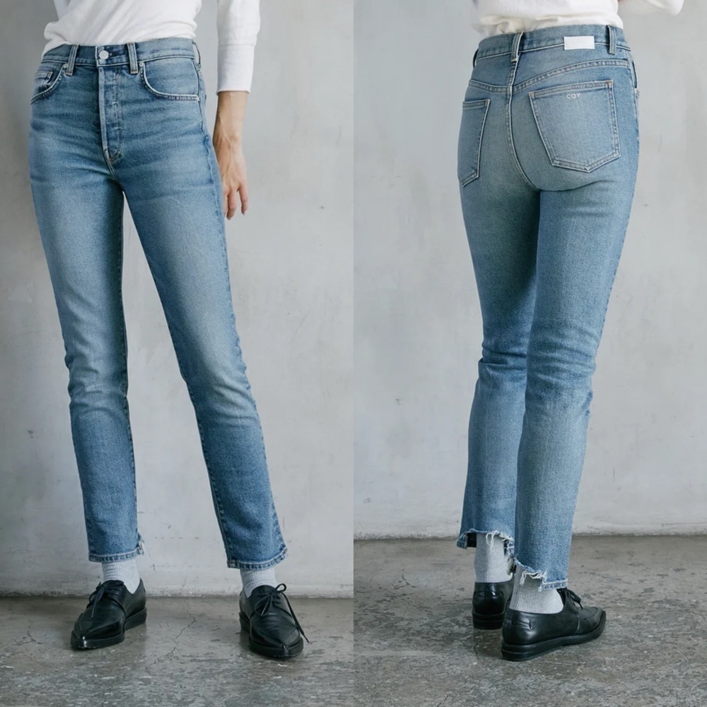 NWT CQY Anthropologie Size 32 Icon Vintage Slim Raw Hem Jeans High Waist $295
